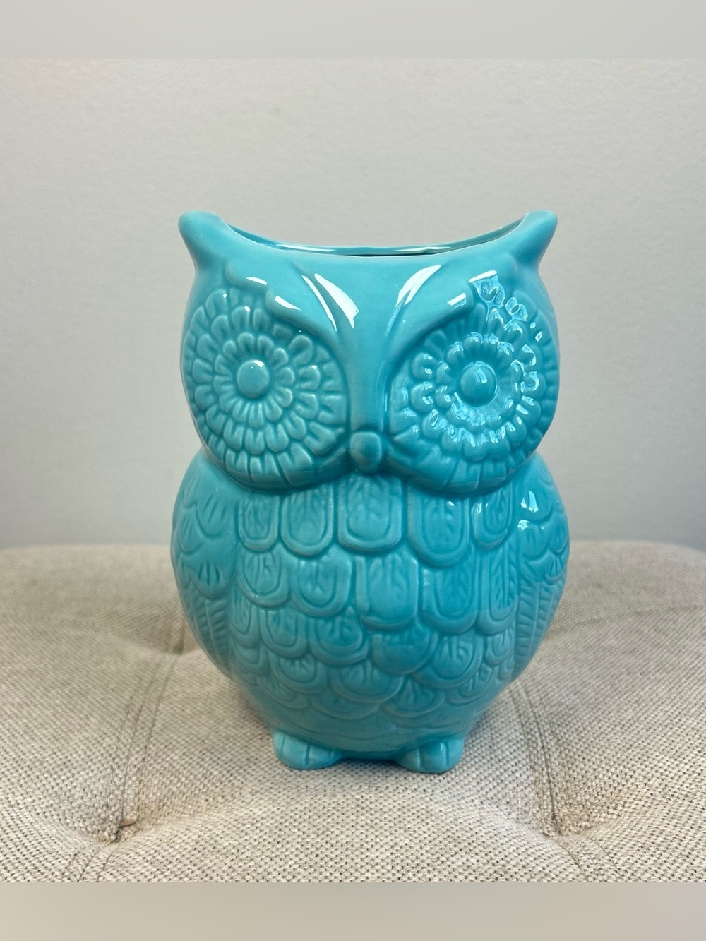 Comfify Ceramic Utensil Holder Planter Turquoise Aqua Blue Owl Designed In USA